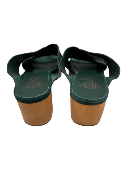 Charlotte Stone Shoe Size 8 Green & Beige Leather & Wood Suede Open Toe Sandals Green & Beige / 8