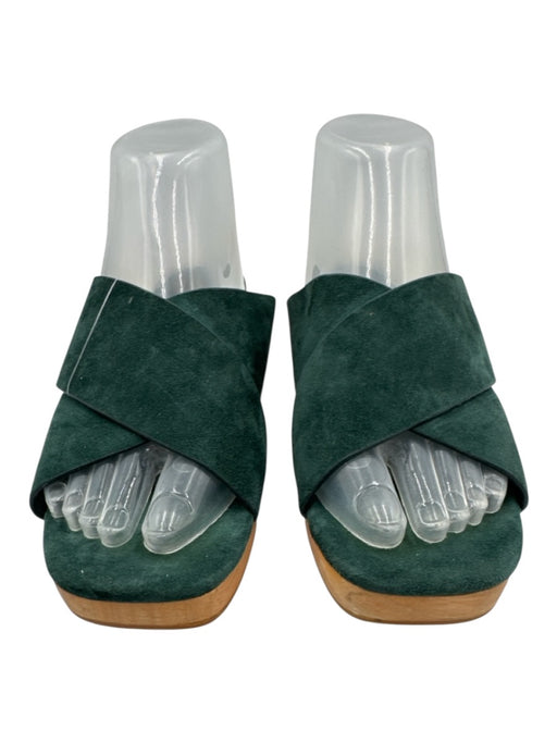 Charlotte Stone Shoe Size 8 Green & Beige Leather & Wood Suede Open Toe Sandals Green & Beige / 8