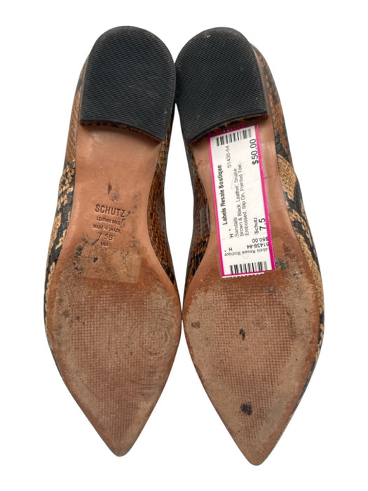 Schutz Shoe Size 7.5 Brown & Black Leather Snake Embossed Slip On Sandals Brown & Black / 7.5