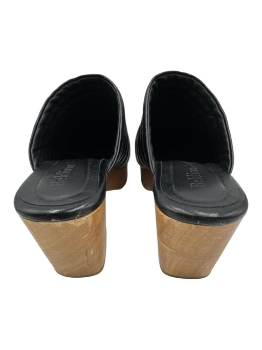 Beklina Shoe Size 7.5 Black & Beige Wood & Leather Platform Heel Mules Black & Beige / 7.5