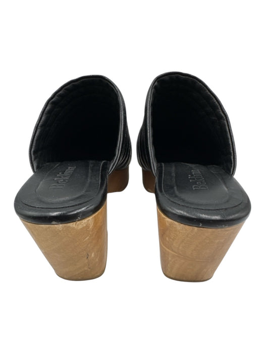 Beklina Shoe Size 7.5 Black & Beige Wood & Leather Platform Heel Mules Black & Beige / 7.5