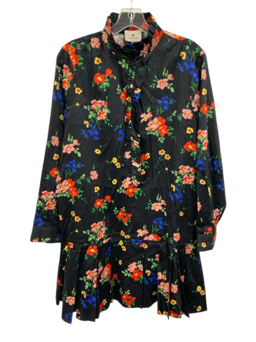 Tuckernuck Size L Black & Multi Cotton Blend Floral Long Sleeve 1/2 Button Dress Black & Multi / L
