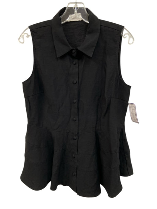 Pomander Place Size L Black Rayon Blend Sleeveless Collared Button Front Top Black / L