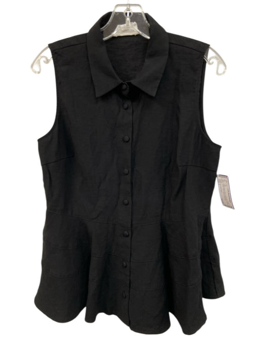 Pomander Place Size L Black Rayon Blend Sleeveless Collared Button Front Top Black / L
