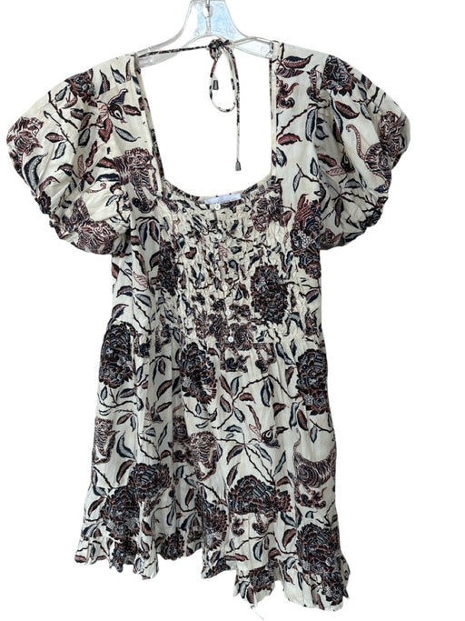 House of Harlow Size L White & Black Cotton Short Balloon Sleeve Botanical Dress White & Black / L