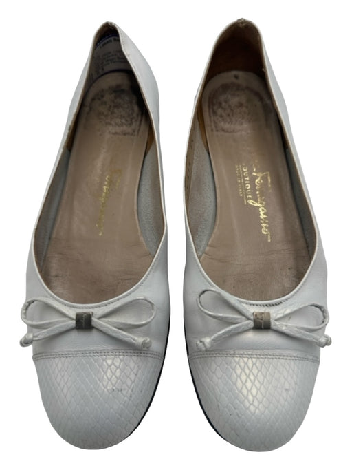 Salvatore Ferragamo Shoe Size 6.5 White Leather round toe Bow Snake Detail Flats White / 6.5