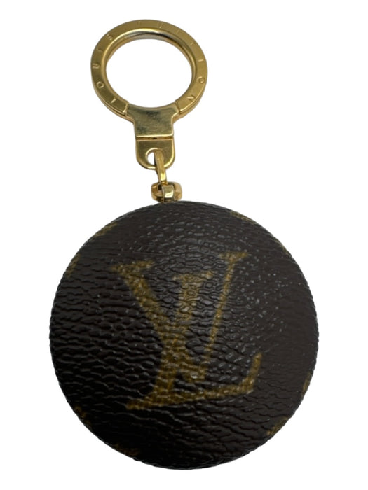 Louis Vuitton Brown & Gold Leather Monogram Light Round Gold Hardware Keychain Brown & Gold