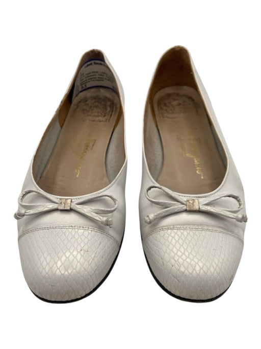 Salvatore Ferragamo Shoe Size 6.5 Pearl White Leather round toe Bow Flats Pearl White / 6.5