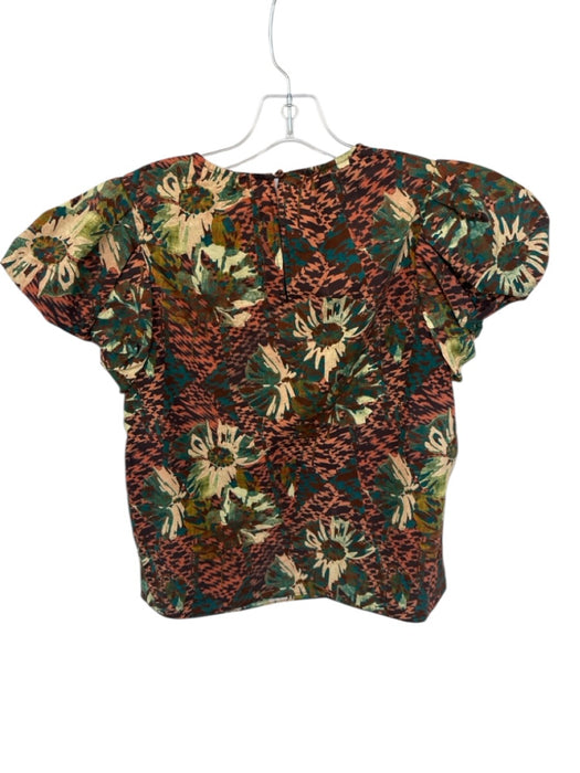 Ulla Johnson Size 4 Multi Cotton Floral Abstract Balloon Sleeve Rouching Top Multi / 4