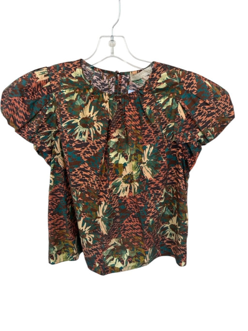 Ulla Johnson Size 4 Multi Cotton Floral Abstract Balloon Sleeve Rouching Top Multi / 4