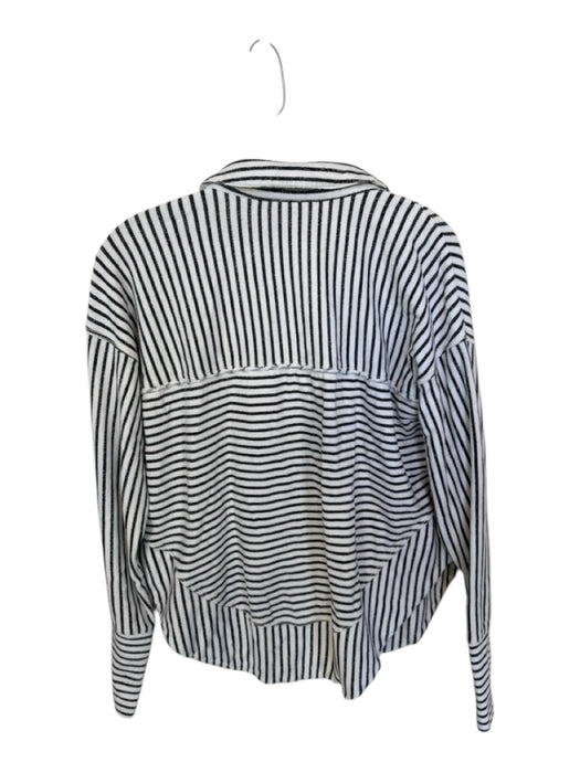 Pilcro Size S Black & White Cotton Stripes Hole Details Flap Collar V Neck Top Black & White / S