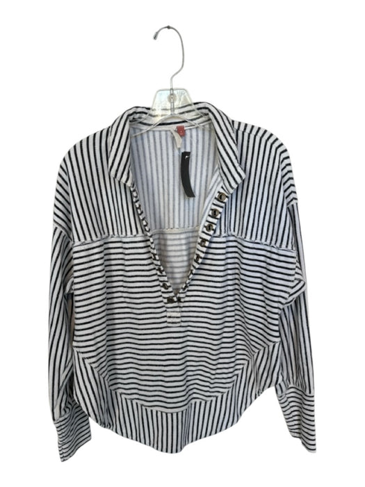Pilcro Size S Black & White Cotton Stripes Hole Details Flap Collar V Neck Top Black & White / S
