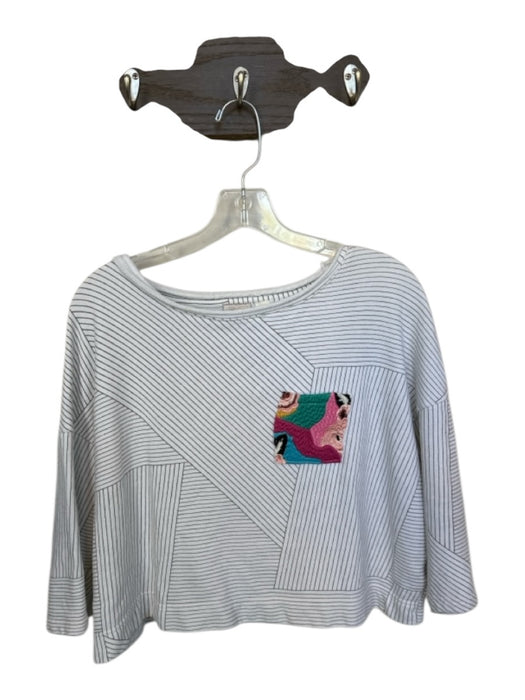 Anthropologie Size XS White & Black Multi Cotton Stripes Half Sleeve Pocket Top White & Black Multi / XS