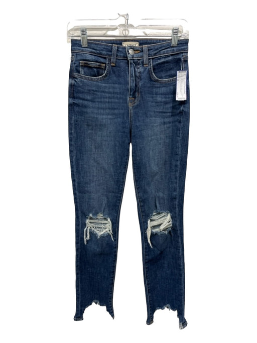 L'agence Size 24 Dark Wash Cotton Denim High Rise Straight distressed Jeans Dark Wash / 24