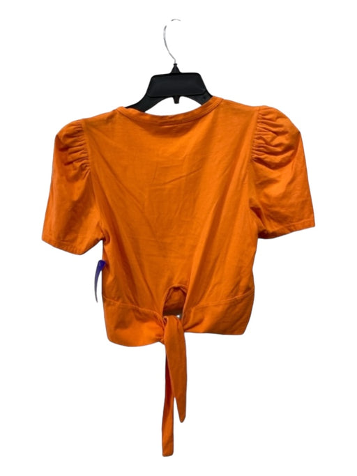 A.L.C. Size XS Orange Cotton Round Neck Short Puff Sleeve Tie Back Top Orange / XS