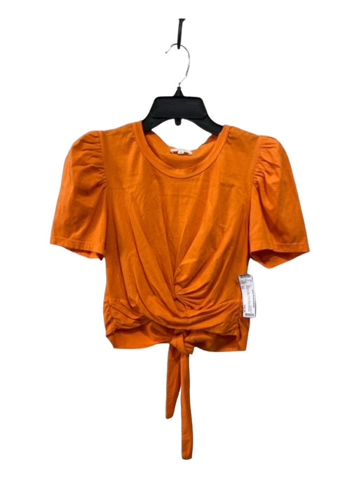 A.L.C. Size XS Orange Cotton Round Neck Short Puff Sleeve Tie Back Top Orange / XS