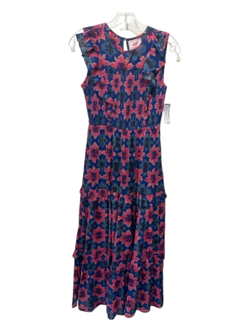 Banjanan Size XS blue, pink, multi Cotton Smocked Floral Print Ruffle Tier Dress blue, pink, multi / XS