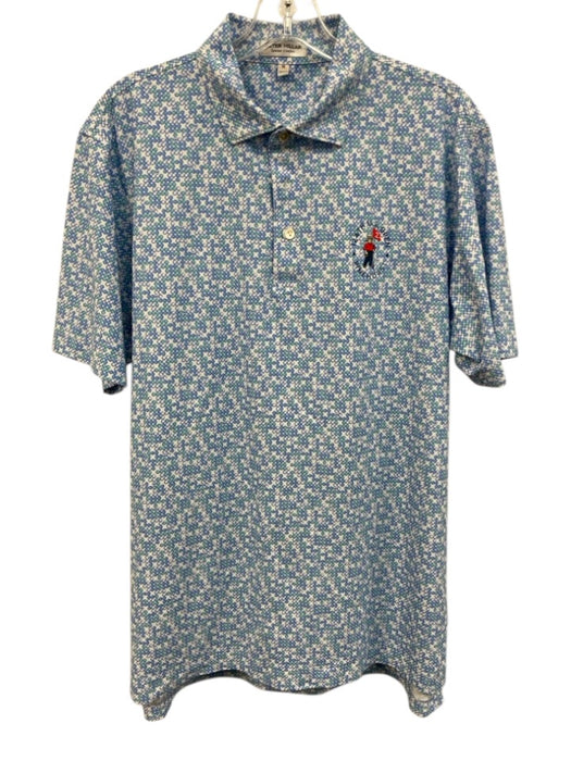 Peter Millar Size M White & Blue Polyester All Over Print Polo Short Sleeve White & Blue / M