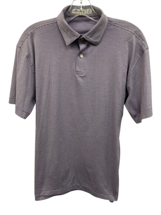Peter Millar Size M Purple & White Polyester Striped Polo Men's Short Sleeve Purple & White / M