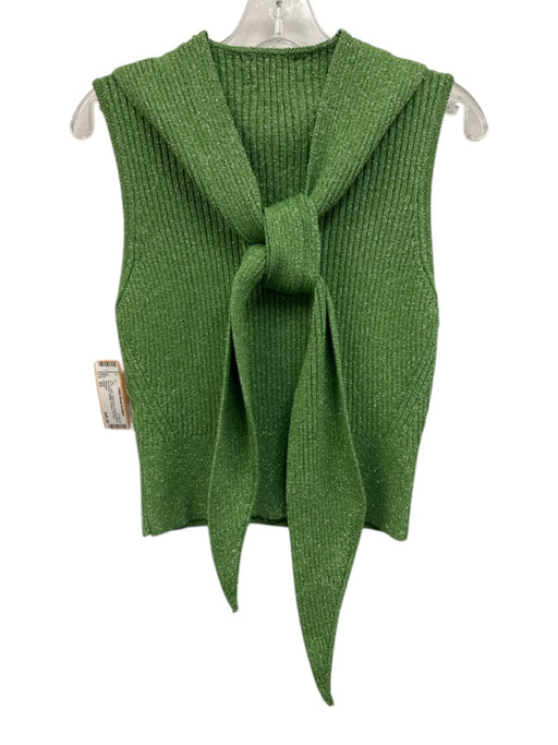 Ganni Size XS Light Green Viscose Blend Sleeveless Metallic Thread Tie Neck Top Light Green / XS