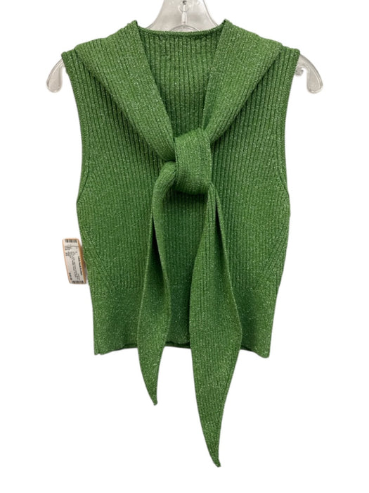 Ganni Size XS Light Green Viscose Blend Sleeveless Metallic Thread Tie Neck Top Light Green / XS