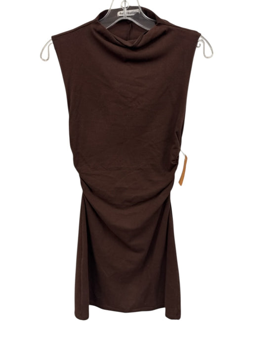 Reformation Size XS Brown Cotton Blend Sleeveless Ruched Mock Neck Dress Brown / XS