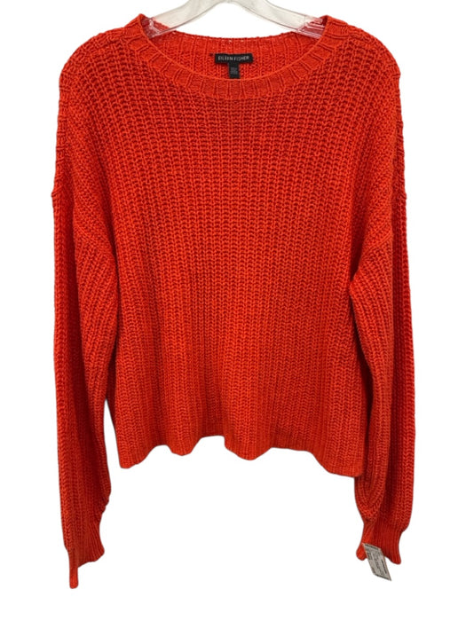 Eileen Fisher Size Medium Orange Cotton Blend Long Sleeve Cable Knit Sweater Orange / Medium