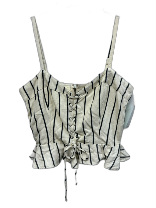 Lovers + Friends Size M Beige & Gray Viscose Spaghetti Strap Stripe Lace Up Top Beige & Gray / M