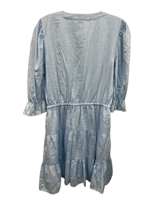 LaRoque Size S Light Blue Cotton Puff 1/2 Sleeve Buttons Tiered Mini Dress Light Blue / S