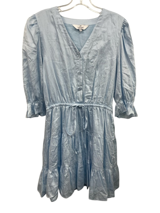 LaRoque Size S Light Blue Cotton Puff 1/2 Sleeve Buttons Tiered Mini Dress Light Blue / S