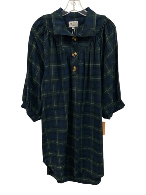 Holly Shae Design Size XS/M Blue, Green, Yellow Cotton Long Sleeve Plaid Dress Blue, Green, Yellow / XS/M