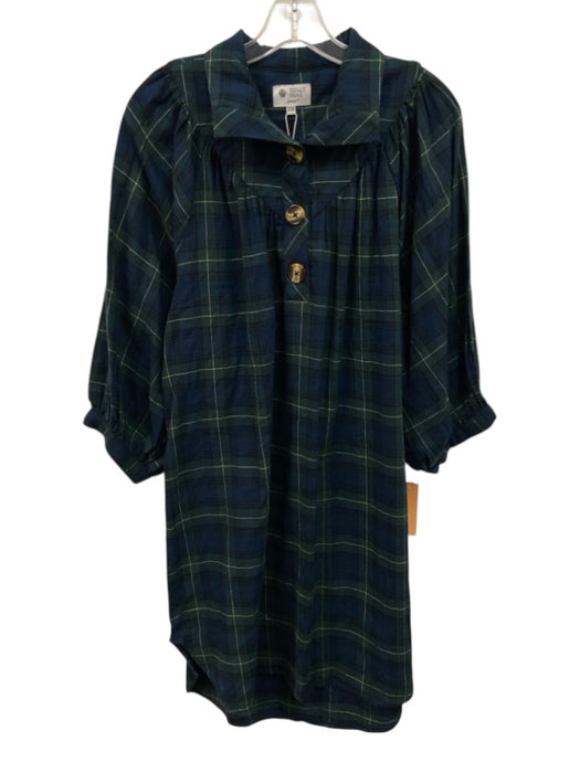 Holly Shae Design Size XS/M Blue, Green, Yellow Cotton Long Sleeve Plaid Dress Blue, Green, Yellow / XS/M