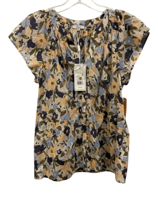 Rails Size Small Blue, Orange, Green Cotton Cap Sleeve Abstract Floral Top Blue, Orange, Green / Small