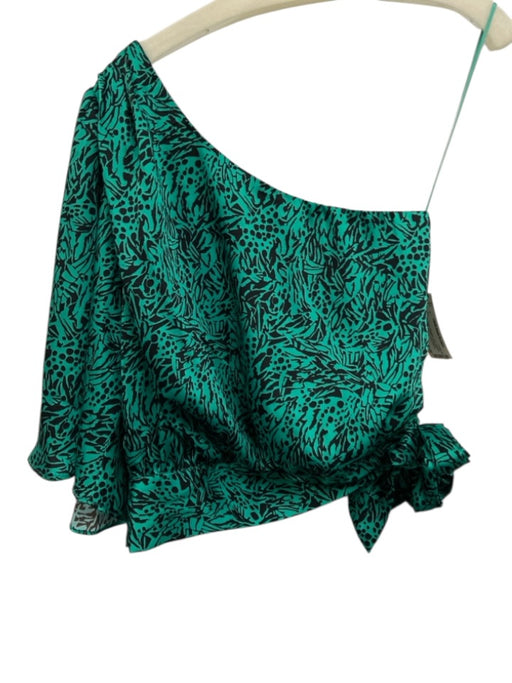 Karina Grimaldi Size Small Green & Black Polyester One Shoulder Side Tie Top Green & Black / Small