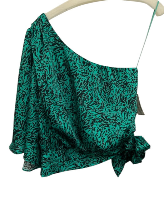 Karina Grimaldi Size Small Green & Black Polyester One Shoulder Side Tie Top Green & Black / Small