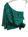 Karina Grimaldi Size Small Green & Black Polyester One Shoulder Side Tie Top Green & Black / Small