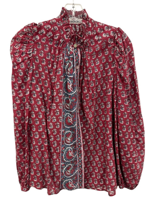 Alix of Bohemia Size XS Red, Blue, Green Tencel Long puff sleeve Floral Top Red, Blue, Green / XS
