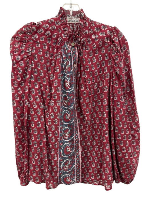 Alix of Bohemia Size XS Red, Blue, Green Tencel Long puff sleeve Floral Top Red, Blue, Green / XS