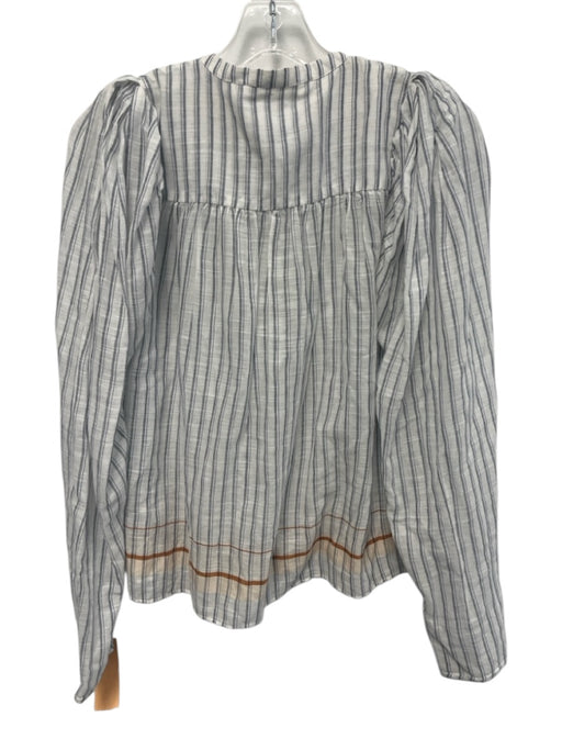 Ulla Johnson Size 4 White, Gray, Orange Cotton Long Sleeve Striped Top White, Gray, Orange / 4