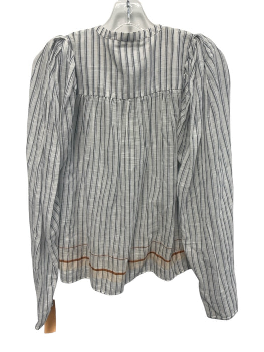 Ulla Johnson Size 4 White, Gray, Orange Cotton Long Sleeve Striped Top White, Gray, Orange / 4
