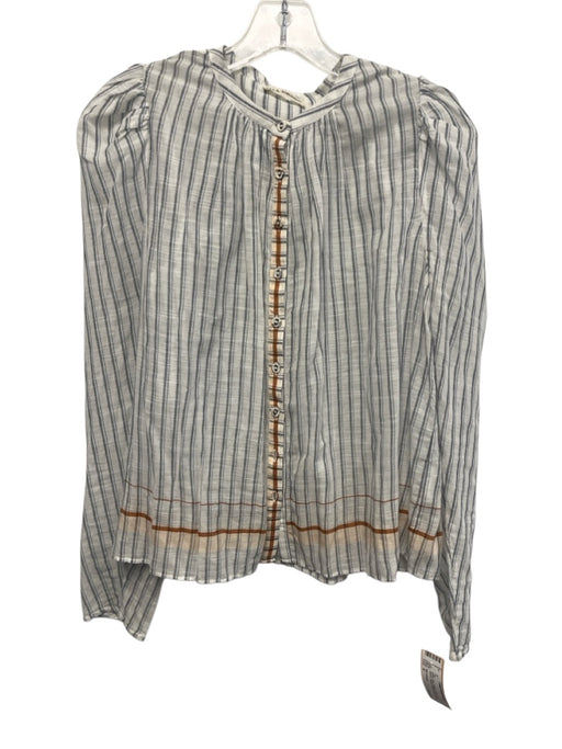 Ulla Johnson Size 4 White, Gray, Orange Cotton Long Sleeve Striped Top White, Gray, Orange / 4