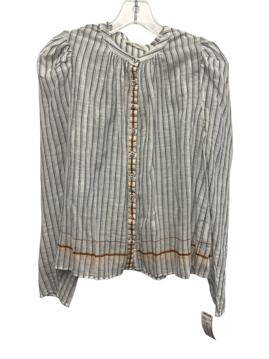 Ulla Johnson Size 4 White, Gray, Orange Cotton Long Sleeve Striped Top White, Gray, Orange / 4