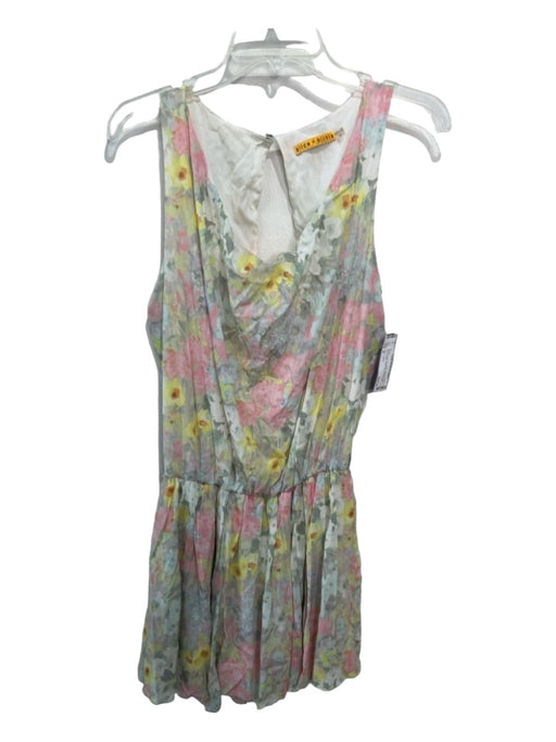 Alice + Olivia Size S Gray & multi Silk Blend Abstract Floral Round Neck Dress Gray & multi / S