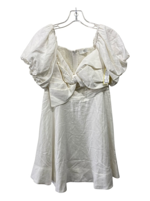 ASTR The Label Size L White Linen & Rayon Puff Short Sleeve Short Dress White / L