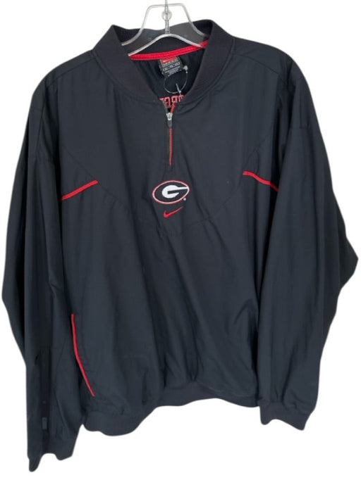 Nike Size XL Black & Red Polyester UGA Quarter Zip Pockets Men's Jacket Black & Red / XL