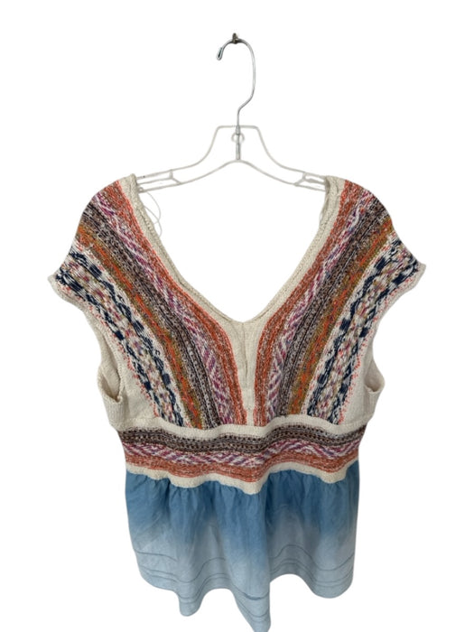 Pilcro Size M Orange & Blue Cotton Blend Knit Ombre Sleeveless V Neck Top Orange & Blue / M