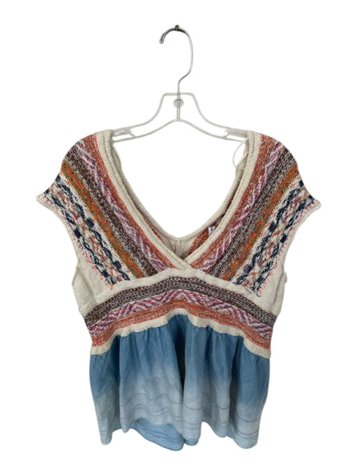 Pilcro Size M Orange & Blue Cotton Blend Knit Ombre Sleeveless V Neck Top Orange & Blue / M