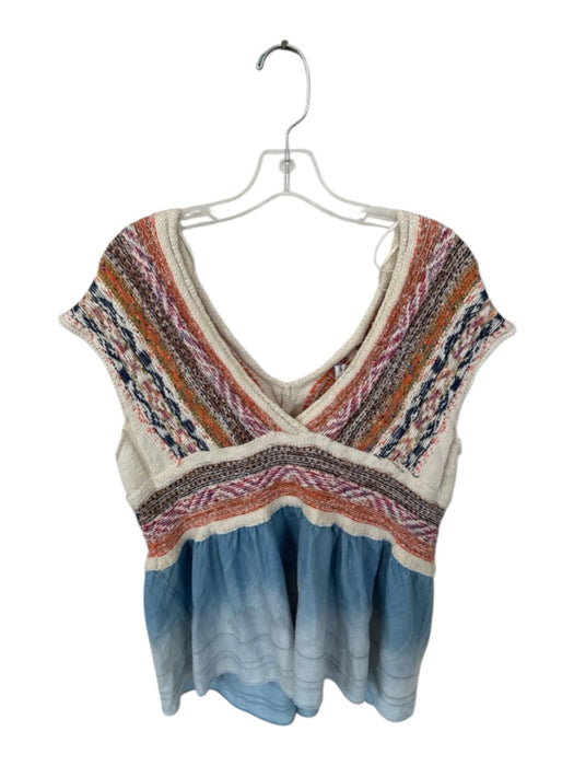 Pilcro Size M Orange & Blue Cotton Blend Knit Ombre Sleeveless V Neck Top Orange & Blue / M