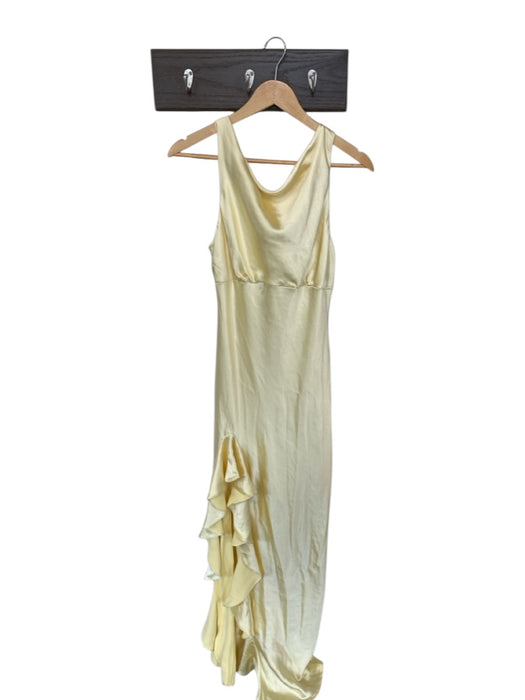 One & Only Size L Butter Yellow Polyester Cowl Neck Ruffle Detail Tiered Gown Butter Yellow / L