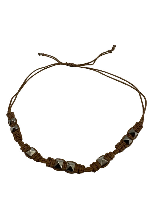 Valentino Brown Cotton Gold Studs Adjustable Choker Necklace